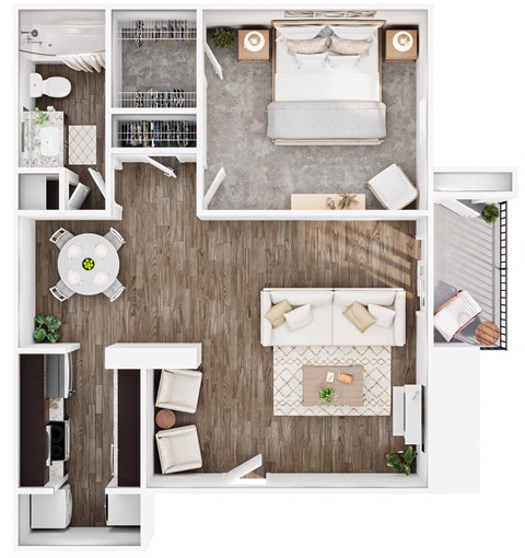 Floor plan for 1 bed, 1 bath, 751 sqft